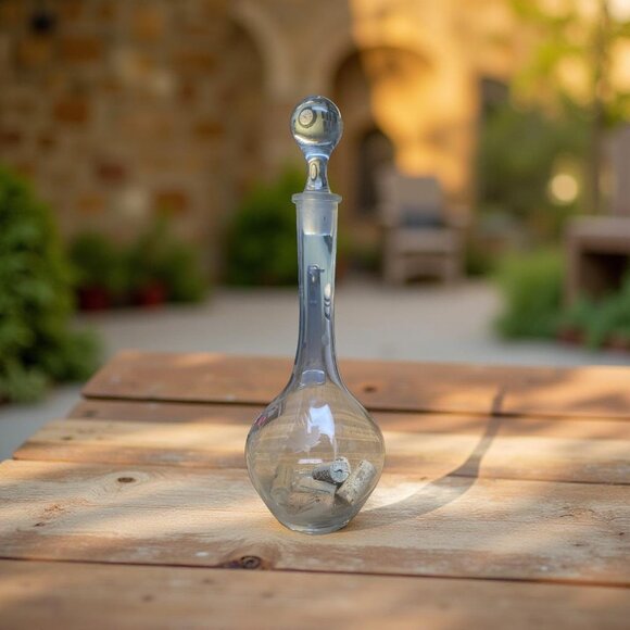 Vintage Romania Crystal Wine Decanter with Stopper Etched Floral Glass Bottle Ba - Picture 7 of 7